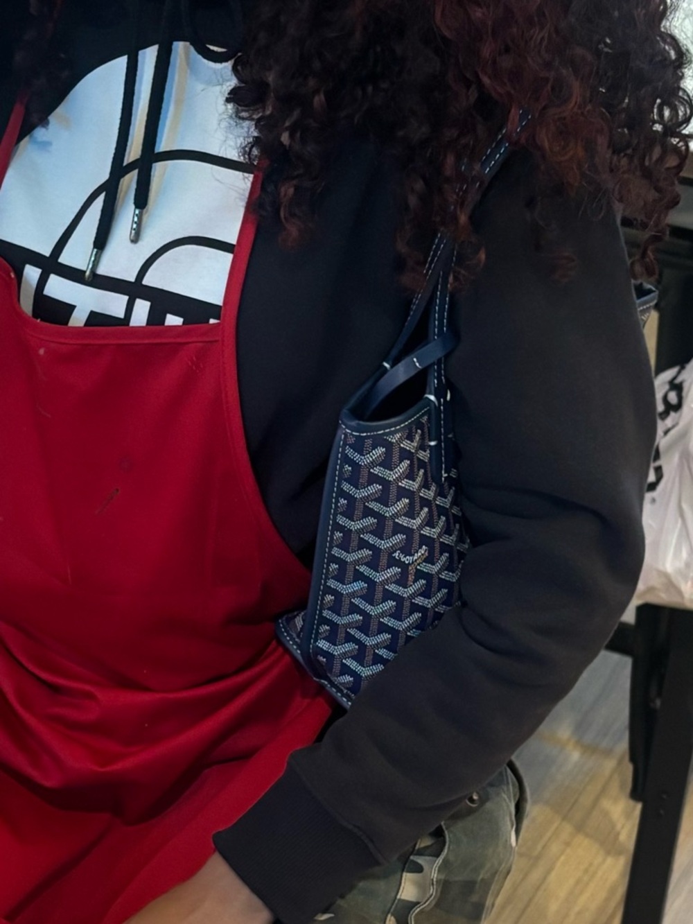 Goyard-Style Navy Blue Canvas Tote Bag